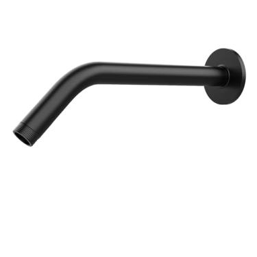 Imagem de Braço de chuveiro com flange, tubo de cabeça de chuveiro de 25 cm, braço de extensão de tubo de chuveiro de montagem na parede para chuveiro fixo e chuveiro de mão, preto fosco