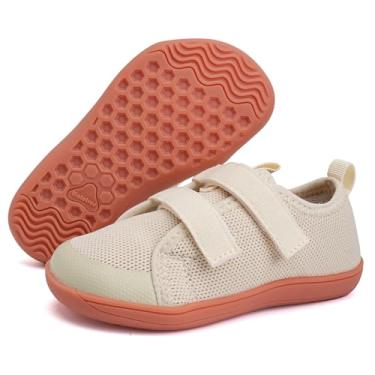 Imagem de WateLves Tênis infantil infantil largo descalço The First Walking Shoes Meninas Meninos Respirável Zero Drop Minimalista com Biqueira Larga Natural para Crescer, Bege, 16