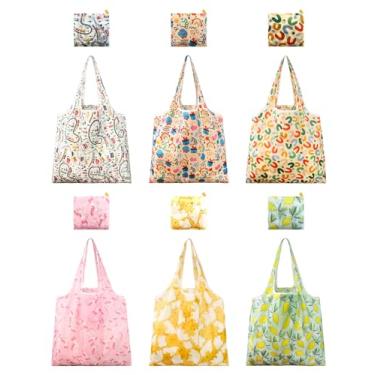 Imagem de GAUENEEN 6 peças de sacolas de compras reutilizáveis, sacolas de compras dobráveis resistentes, bolsa grande de nanobag fofa para compras diárias, à prova d'água e lavável na máquina, Multicor,