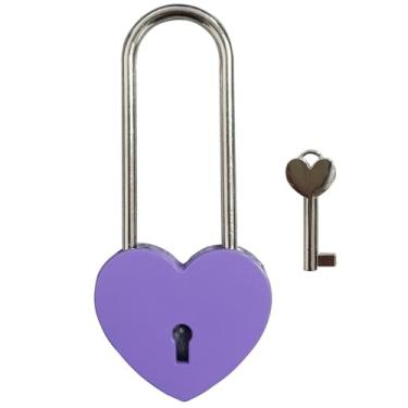 Imagem de BoutCr Love Lock Cadeado de coração vermelho com chave Wish Lock para Dia dos Namorados, Dia dos Namorados, Casamento, Ponte Lovelock, Viagem, Árvores dos Desejos 9,9 cm 99,1 mm (roxo)
