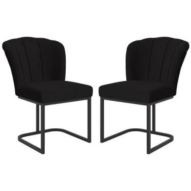 Imagem de Kit 2 Cadeiras Jantar Flor Mesa Cozinha Reforçada Base Metal Preta - B