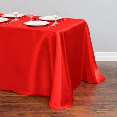 Imagem de Toalha de mesa retangular de cetim, capa de sobreposição de mesa, festa, feriado, jantar, casamento, decoração de banquete (145x180cm/vermelho)