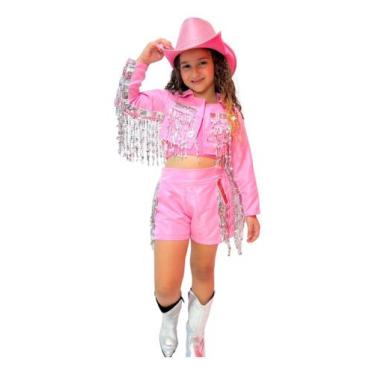 Imagem de Roupa Rosa Castela Boiadeira Fantasia Infantil country Chapéu - Doce c