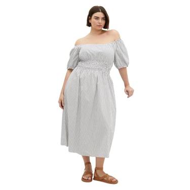 Imagem de City Chic Vestido feminino plus size - Adelynn Street franzido midi, Listra cinza, 48