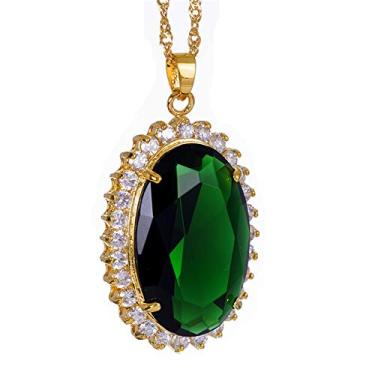 Imagem de Rizilia Lady Fashion Jewellry 1 Colar com pingente oval verde esmeralda em tom dourado