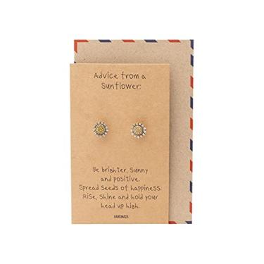 Imagem de Quan Jewelry Colar de girassol, máscara facial corrente cordão e broche com cartão de felicitações inspirador, Peltre