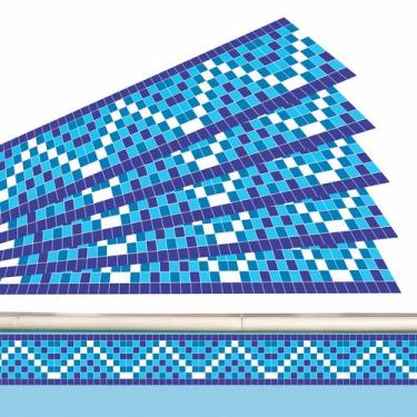 Imagem de Kit 28 Adesivos Piscina Azulejo Mosaico Ziguezague Azul 100x10cm - Res