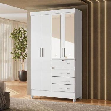 Imagem de Guarda Roupa Infantil Ambiente Sobral 4 Portas Branco Flex com Espelho - Moval