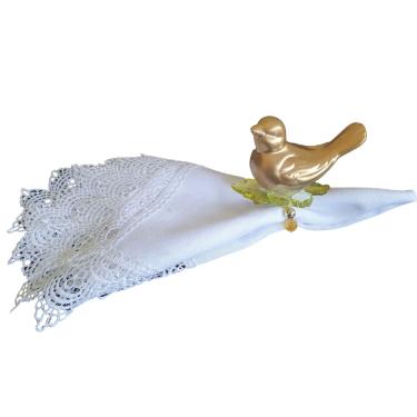 Imagem de Jogo c/6 porta guardanapos passarinho ceramica dourada e argola em contas peroladas douradadas