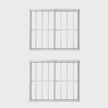 Imagem de Kit com 2 Janelas de Alumínio de Correr 120x150cm 2 Folhas com Grade e Vidro Liso Linha Soft mgm