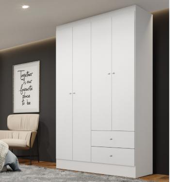 Imagem de Guarda Roupa Solteiro Flex 4 Portas 2 Gavetas Astro THB - Branco com Rosa