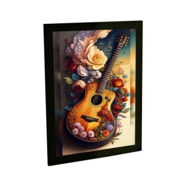 Imagem de Quadro Decorativo Violão Ilustração Diagonal Flores Musica Rock Decoração Poster Quarto Sala