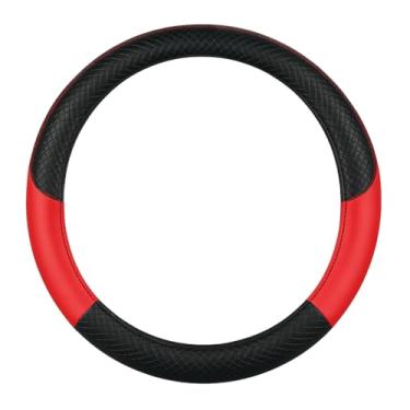 Imagem de Capa de volante de carro, antiderrapante, segura, macia, respirável – couro sintético com estrutura de diamante, resistente ao desgaste e durável, ajuste universal de 37 a 38 cm com anel interno de