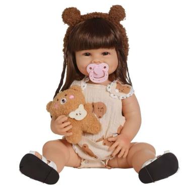 Imagem de Bebê Reborn Menina Olhos Abertos Artesanal Corpo Todo De Silicone De Vinil