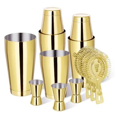 Imagem de mwellewm Conjunto De Coqueteleira Boston Shaker, Kit Para Barman, 12 Peças, Com Coador, Martini, Lata 18 Oz E 28 Oz, Profissional Aço Inoxidável Iniciantes (Dourada)