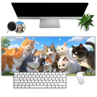 Imagem de Tapete de mouse grande para jogos GG 80 x 30 cm + porta-copos - Tapete de mesa estendido com bordas costuradas, base de borracha antiderrapante, mouse preto para laptop, PC, escritório e casa, família