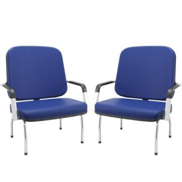 Imagem de Kit 02 Cadeiras de Escritório Recepção com Braço Fixa Cromada Magno P0