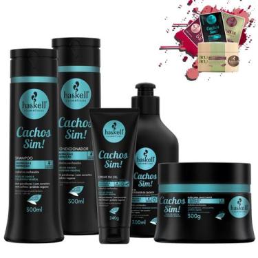 Imagem de Kit Haskell Cachos Sim Sh Cond 300ml Masc Completo 5 Itens