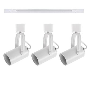 Imagem de Kit trilho 1m + 3 spots GU10/MR16 Branco Troca lâmpada - Pix