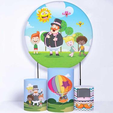 Imagem de Kit Painel de Festa Redondo de 1,50m e Trio de Cilindros Mundo Bita - Fera Print