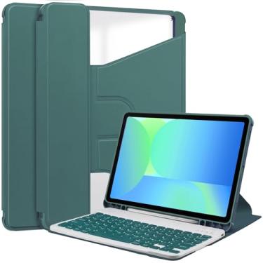 Imagem de Capa com teclado compatível com Samsung Galaxy Tab S10 FE 2025 de 10,9 polegadas (modelo SM-X520/SM-X526) com suporte para S Pen, suporte giratório, capa inteligente para tablet com função de hibernaç