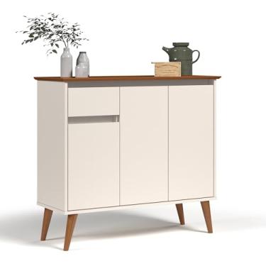 Imagem de Aparador Balcão Armário Bancada Cozinha Cantinho do Café Buffet Sala de Jantar Bar e Estar com 3 Portas e 1 Gaveta Retrô Veneza (Offwhite/Freijó)