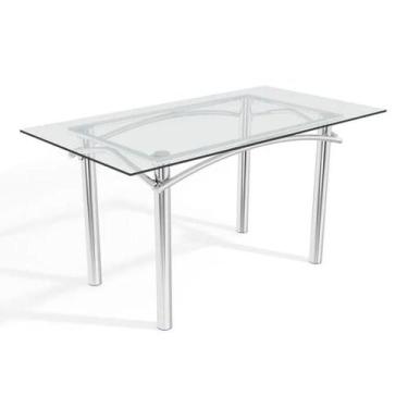 Imagem de Mesa de Sala Jantar Elba c/ Tampo de Vidro 150cm Cromada - Kappesberg