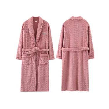 Imagem de LVTFCO Roupão de dormir feminino outono e inverno pijama de veludo coral grosso longo roupão de banho quente flanela roupa de casa, rosa pálido - G