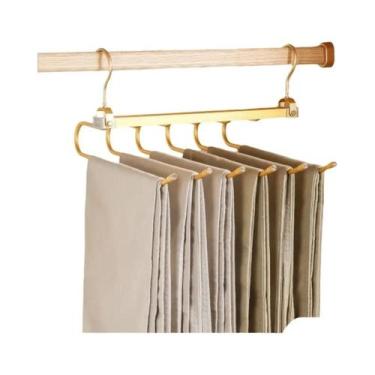 Imagem de Cabides de Calças de Alumínio 6 Camadas - Organizador de Roupas com Ec