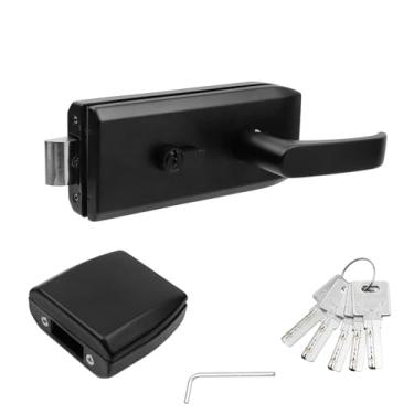 Imagem de Mewutal Trava de porta de vidro frente e verso sem moldura de aço inoxidável para porta de escritório de 5/40.6 cm-1/5.1 cm (8 mm-12 mm), com 5 chaves (preto)