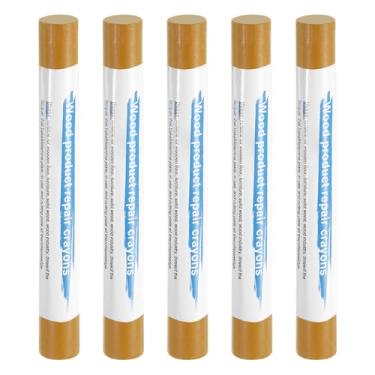 Imagem de HARFINGTON 5 peças de bastões de enchimento de madeira, cera de madeira, retoque de móveis, gizes de cera de reparo para madeira, amarelo faia