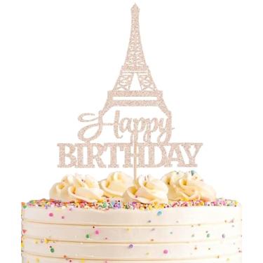 Imagem de AHAORAY Eiffel Rower Birthday Cake Topper - Rose Gold Glitter Eiffel Rower Theme Birthday Party Cake Decoration Supply - Boy or Girl Architecture Theme Party Cake Decor Photo Prop