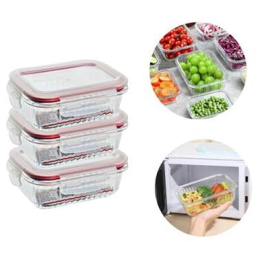 Imagem de Kit 3 Pote Hemertico de Vidro Micro-ondas Organizador 640ml - Belo Vid