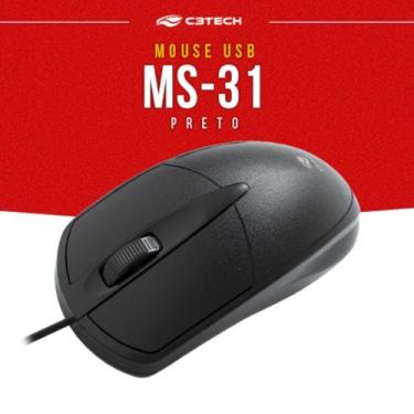 Imagem de Mouse Usb C/ Fio C3tech Ms-31bk 3 Botões Preto Pc Notebook