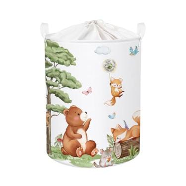 Imagem de HUUMONSS Cesto de roupa suja dobrável para bebês Forest Animals Cesta de armazenamento infantil urso raposa grande meninos meninas caixa de brinquedo para berçário, esquilos, 63L