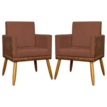 Imagem de Kit 2 Poltronas Decorativas Lis Corino e Pé Palito 30cm - Terracota Suede Corino