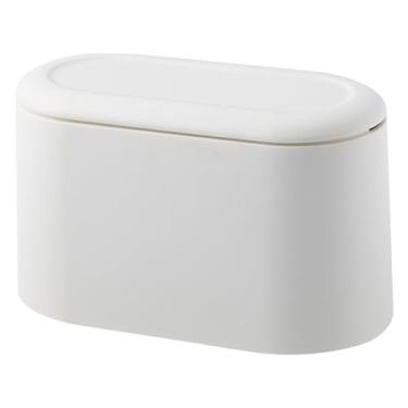 Imagem de Lixeira de mesa, mini lixeira de plástico de 2L, lixeira pequena removível com tampa tipo prensa, mini lixeira antiderrapante para quarto, cozinha, cômoda, escritório, mini lixeira