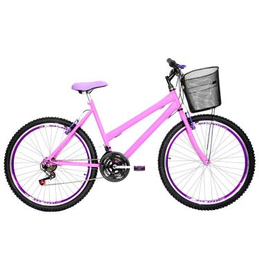 Imagem de Bicicleta Feminina Aro 26 Mtb Aero 18 Marchas Cor Rosa E Violeta