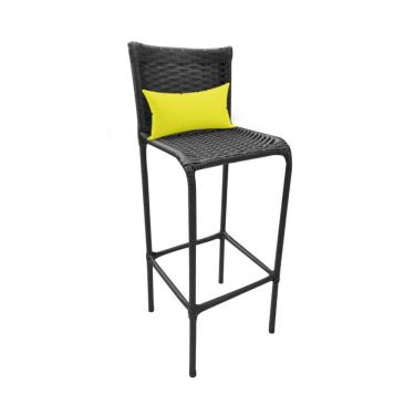 Imagem de Banqueta Alta Flora Fibra Sintética Preto Almofada Corino Amarelo - Amey Decor
