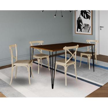 Imagem de Jogo De Mesa Elen Retangular 140X80Cm Amêndoa Com 4 Cadeiras Katrina Off White Asse - Marrom