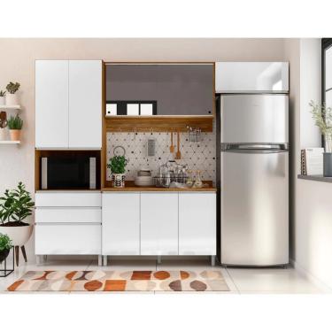 Imagem de Cozinha Completa Amazonita Com 8 Portas 6 Prateleiras E 3 Gavetas Bartira Damasco Com Branco