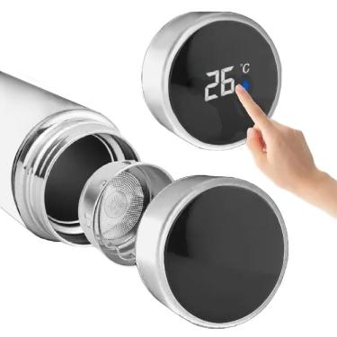 Imagem de Garrafa Térmica Inteligente De Inox 500ml Tampa C-sensor De Temperatura Led água Café Chá Branco