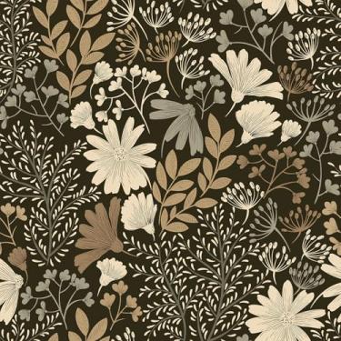 Imagem de VEELIKE Papel de parede floral escuro boho papel de parede floral para banheiro quarto flor papel de parede 17,7 x 354 polegadas inquilinos amigável removível pré-colado papel de contato botânico para