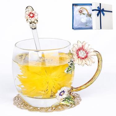 Imagem de Xícara de chá de flor, margarida de borboleta, caneca de café chique com colher, caixa de presente para sua mãe, esposa, avó, meninas, amigas, Dia dos Namorados, Natal, aniversário, ideia de presente