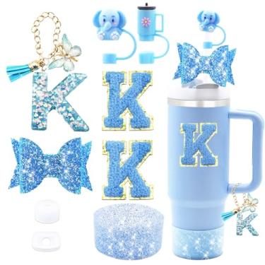 Imagem de Liangang Conjunto De 9 Acessórios Para Copos Stanley 30 Oz E 40 Oz, Incluindo 2 Capas Canudo Protetor, Rolha Antiderramamento, Pingente Alça, Com Laço, Adesivos Letras (Letra K)