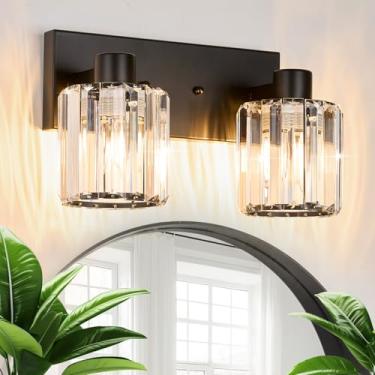 Imagem de AMRUIPO Luminárias De Banheiro Cristal Com 2 Luzes, Vaidade Pretas, Arandelas Parede Modernas Para Espelho, Cozinha, Sala Estar, Corredor, Varanda
