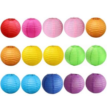 Imagem de Jayke Joy 15 Peças De Lanternas Papel Coloridas, Bolas Penduradas Multicoloridas Para Aniversário, Casamento, Chá Bebê, Casa, Escritório, Sala Aula, Decoração Festa Interna E Externa (8")
