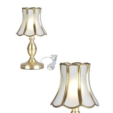 Imagem de Boca Do Lobo Luminárias De Mesa Retrô, Base Com Acabamento Em Latão Polido E Cúpula Vidro Fosco, Luminária Pequena Para Quarto, Cabeceira, Sala Estar, Extremidade