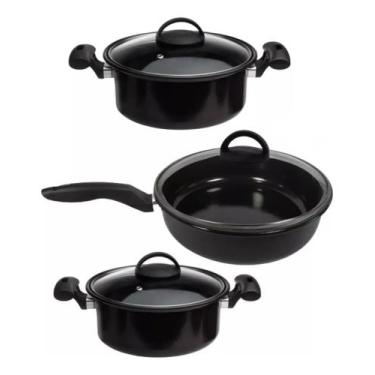 Imagem de Conjunto De Panelas 3 Peças Cooktop Elétrico Indução Lenha e Gás Tampa