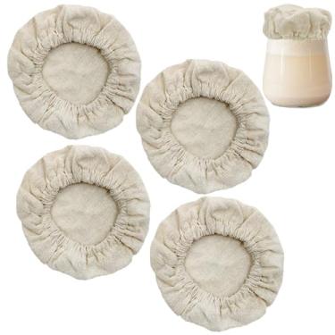 Imagem de DanziX Pacote Com 4 Capas Para Potes De Fermento Natural, Reutilizáveis E Respiráveis Fermentação Pão, Pano Que Cabem Em 3 A Polegadas